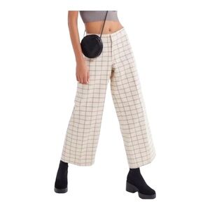 BDG Wide Leg Jeans Beige With Red & Blue Window Pane Print. Size 28